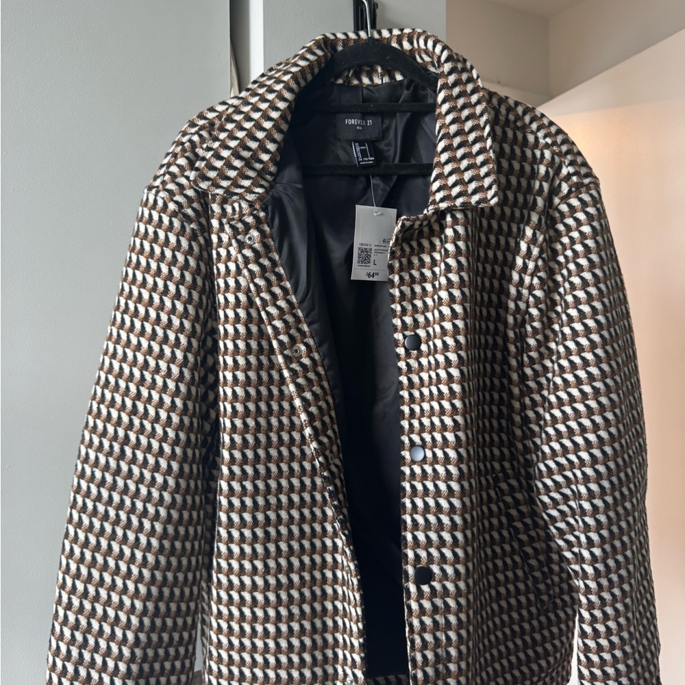 Forever 21 Brown and White Lightweight Shirt Jacket